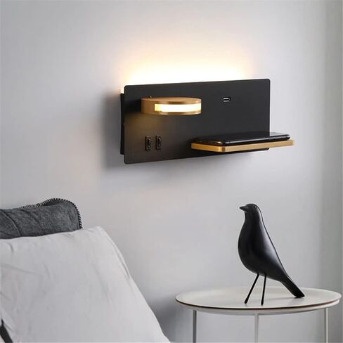 11W LED ضوء الجدار الداخلي مع 2 مفاتيح ، بما في ذلك. ميناء USB وشحن Qi اللاسلكي ، مصباح الجدار الأبيض 3000 كيلو دافئ مع 360 درجة قابلة للتعديل 5W مصباح لغرفة النوم ، غرفة المعيشة ، المدخل ، أبيض in Kuwait