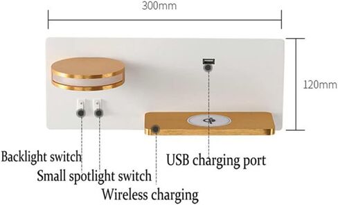 11W LED ضوء الجدار الداخلي مع 2 مفاتيح ، بما في ذلك. ميناء USB وشحن Qi اللاسلكي ، مصباح الجدار الأبيض 3000 كيلو دافئ مع 360 درجة قابلة للتعديل 5W مصباح لغرفة النوم ، غرفة المعيشة ، المدخل ، أبيض in Kuwait