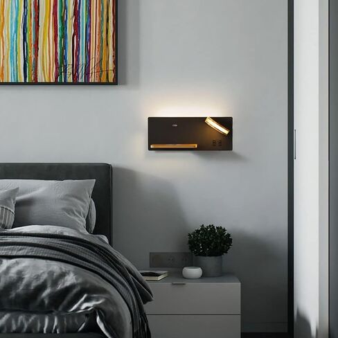 11W LED ضوء الجدار الداخلي مع 2 مفاتيح ، بما في ذلك. ميناء USB وشحن Qi اللاسلكي ، مصباح الجدار الأبيض 3000 كيلو دافئ مع 360 درجة قابلة للتعديل 5W مصباح لغرفة النوم ، غرفة المعيشة ، المدخل ، أبيض in Kuwait