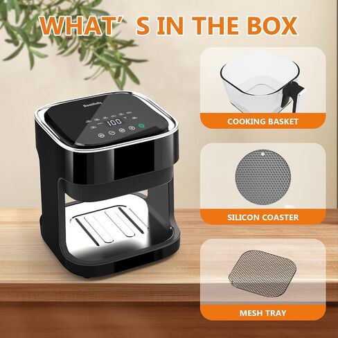 4.5 Quart Air Fryer 8-in-1 Preset Cook Oper ، وعاء من الزجاج الشفاف لأفضل نتائج الطهي ، والتحكم الدقيق في درجة الحرارة ووقت ، أسود in Saudi Arabia