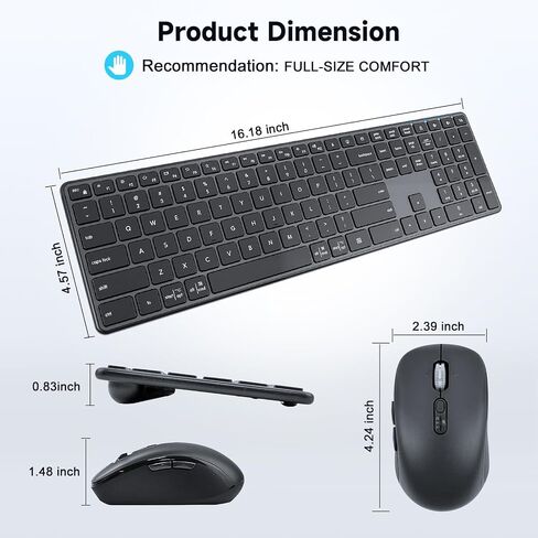M9250 Wireless Keyboard Mouse Combo,Scissors Mechanism QWERTY Silent Wireless Bluetooth Keyboard and Ergonomic Mouse Set for Windows, iOS, Android, Computer Desktop PC Laptop iPad in Kuwait