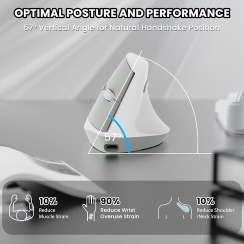 A.Jazz I300 Bluetooth و 2.4g الماوس اللاسلكي القابل لإعادة الشحن ، التصميم الرأسي المريح الفئران البصرية الماوس ، 800/1200/1600 نقطة في البوصة ، نقرات هادئة ، 84 جرام خفيفة الوزن للكمبيوتر المحمول ، سطح المكتب ، الكمبيوتر الشخصي ، Macbook (أسود) in Kuwait