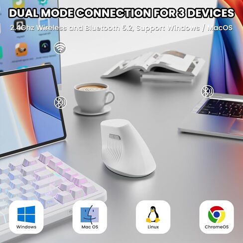 A.Jazz I300 Bluetooth و 2.4g الماوس اللاسلكي القابل لإعادة الشحن ، التصميم الرأسي المريح الفئران البصرية الماوس ، 800/1200/1600 نقطة في البوصة ، نقرات هادئة ، 84 جرام خفيفة الوزن للكمبيوتر المحمول ، سطح المكتب ، الكمبيوتر الشخصي ، Macbook (أسود) in Kuwait