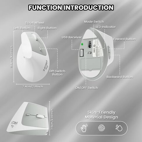 A.Jazz I300 Bluetooth و 2.4g الماوس اللاسلكي القابل لإعادة الشحن ، التصميم الرأسي المريح الفئران البصرية الماوس ، 800/1200/1600 نقطة في البوصة ، نقرات هادئة ، 84 جرام خفيفة الوزن للكمبيوتر المحمول ، سطح المكتب ، الكمبيوتر الشخصي ، Macbook (أسود) in Kuwait