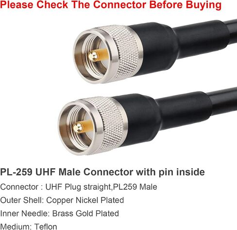 XRDS -RF CB Coax Cable 20ft ، KMR 400 UHF PL-259 UHF Coax Cable LOD 50 OHM لراديو HAM CB ، الهواة ، راديو HAM ، راديو في اتجاهين ، متر SWR in Kuwait