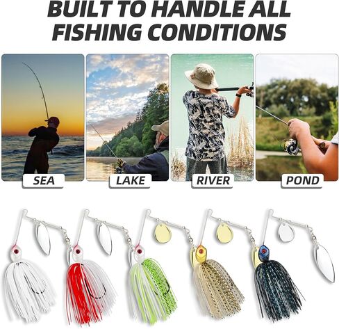 Double Blade Spinnerbaits，5 Pcs Fishing Lures Spinnerbait Kit Buzzbait Spinner Baits - Hard Metal Multicolor Spinnerbaits for Bass, Pike, Trout, Salmon Fishing in Saudi Arabia