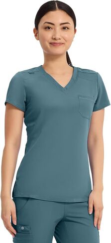 Med Couture Touch Women’s Chest Pocket Tuck in Top , size medium color Caribbean in Saudi Arabia