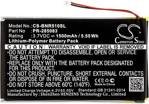 LIONX Battery Replacement for E-Book, E-Reader BNRV510 Nook Glowlight + Plus 2015 PR-285083 1500mAh / 5.55Wh 3.7v Lithium-Polymer Black in Saudi Arabia