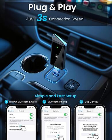 Wireless CarPlay Adapter for iPhone - Convert CarPlay Wired to Wireless, No Latency, Plug and Play, Compatible with iOS 10+ & OEM Wired CarPlay Cars in Saudi Arabia