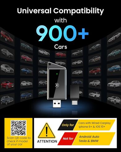 Wireless CarPlay Adapter for iPhone - Convert CarPlay Wired to Wireless, No Latency, Plug and Play, Compatible with iOS 10+ & OEM Wired CarPlay Cars in Saudi Arabia