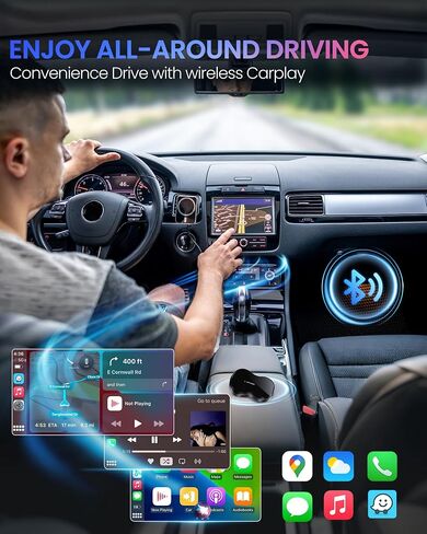 قابس محول CarPlay اللاسلكي لـ Apple iPhone iOS 10+ & Cars من 2016+ ، والتحكم المستقر التلقائي ولا يوجد حجم مصغر مع كابل التمديد USB و USB-C/Type-C in Saudi Arabia