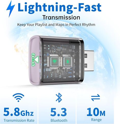 Wireless CarPlay Adapter for Apple iPhone 2025 Upgraded,Ultra-Low Lag,Stable Connection,Mini Car Play Wireless Adapter for Cars with Built-in Wired CarPlay for iPhone iOS 10+,USB A Purple in Kuwait