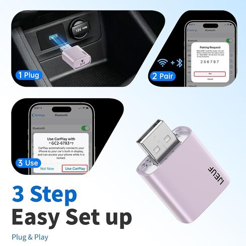Wireless CarPlay Adapter for Apple iPhone 2025 Upgraded,Ultra-Low Lag,Stable Connection,Mini Car Play Wireless Adapter for Cars with Built-in Wired CarPlay for iPhone iOS 10+,USB A Purple in Kuwait