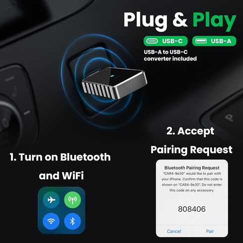 Wireless Apple CarPlay for iPhone & Android Auto Adapter for Android | 2-in-1 | Instantly Converts Wired to Wireless | Plug & Play | No Latency | Mini Size | USB Type-A & USB-C Extension in Saudi Arabia
