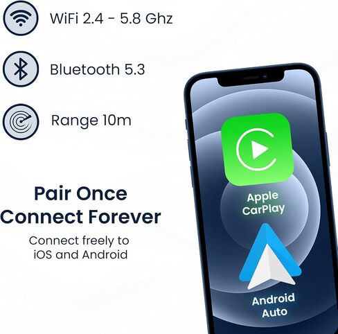 Wireless Apple CarPlay for iPhone & Android Auto Adapter for Android | 2-in-1 | Instantly Converts Wired to Wireless | Plug & Play | No Latency | Mini Size | USB Type-A & USB-C Extension in Saudi Arabia