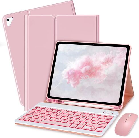 Keyboard Case for iPad 9.7 (6th Gen 2018 / 5th Gen 2017) / Pro 9.7 inch (2016) - 7 Colors Backlit Keyboard Cover and Mouse (Light Purple) in Saudi Arabia