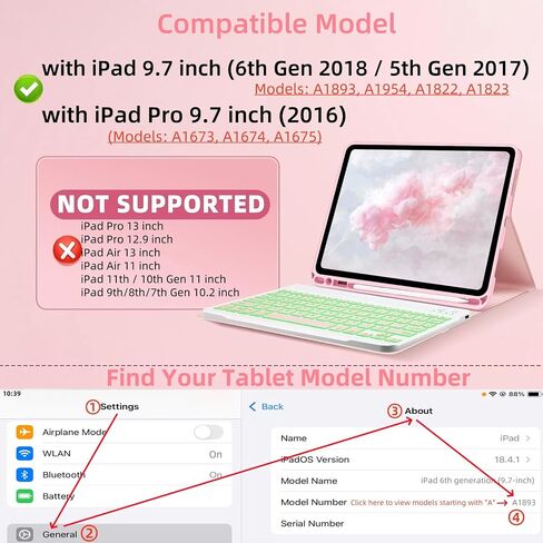 Keyboard Case for iPad 9.7 (6th Gen 2018 / 5th Gen 2017) / Pro 9.7 inch (2016) - 7 Colors Backlit Keyboard Cover and Mouse (Light Purple) in Saudi Arabia