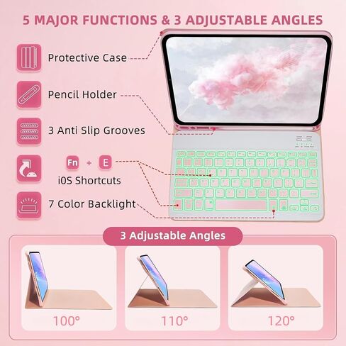 Keyboard Case for iPad 9.7 (6th Gen 2018 / 5th Gen 2017) / Pro 9.7 inch (2016) - 7 Colors Backlit Keyboard Cover and Mouse (Light Purple) in Saudi Arabia