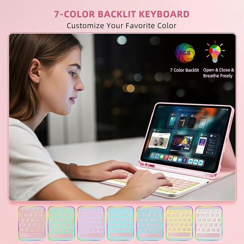 Keyboard Case for iPad 9.7 (6th Gen 2018 / 5th Gen 2017) / Pro 9.7 inch (2016) - 7 Colors Backlit Keyboard Cover and Mouse (Light Purple) in Saudi Arabia