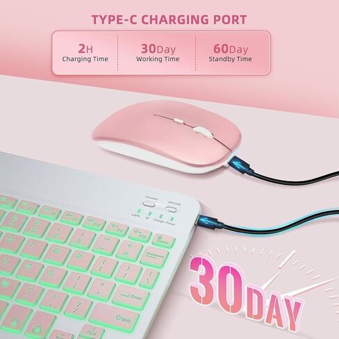 Keyboard Case for iPad 9.7 (6th Gen 2018 / 5th Gen 2017) / Pro 9.7 inch (2016) - 7 Colors Backlit Keyboard Cover and Mouse (Light Purple) in Saudi Arabia