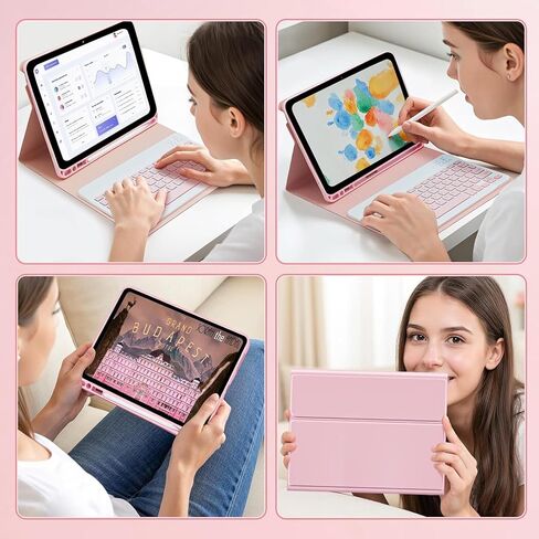 Keyboard Case for iPad 9.7 (6th Gen 2018 / 5th Gen 2017) / Pro 9.7 inch (2016) - 7 Colors Backlit Keyboard Cover and Mouse (Light Purple) in Saudi Arabia