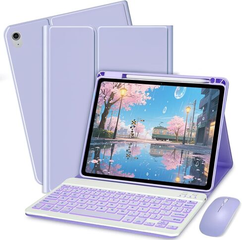 حالة لوحة المفاتيح لـ iPad 10th / A16 الجيل الحادي عشر 2022 / 2025-7 غطاء لوحة مفاتيح خلفية مع حامل قلم رصاص وفأرة (وردي) in Kuwait