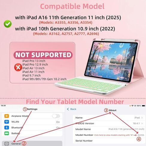 حالة لوحة المفاتيح لـ iPad 10th / A16 الجيل الحادي عشر 2022 / 2025-7 غطاء لوحة مفاتيح خلفية مع حامل قلم رصاص وفأرة (وردي) in Kuwait