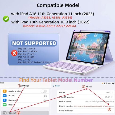 حالة لوحة المفاتيح لـ iPad 10th / A16 الجيل الحادي عشر 2022 / 2025-7 غطاء لوحة مفاتيح خلفية مع حامل قلم رصاص وفأرة (وردي) in Kuwait