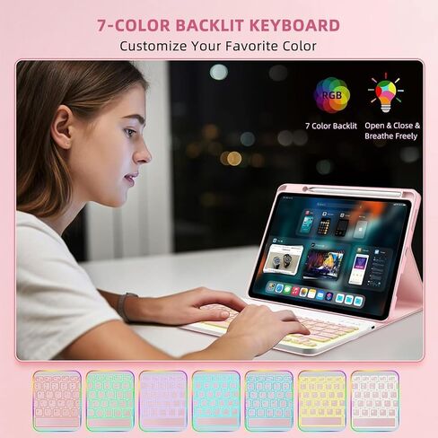 حالة لوحة المفاتيح لـ iPad 10th / A16 الجيل الحادي عشر 2022 / 2025-7 غطاء لوحة مفاتيح خلفية مع حامل قلم رصاص وفأرة (وردي) in Kuwait