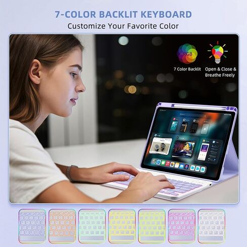 حالة لوحة المفاتيح لـ iPad 10th / A16 الجيل الحادي عشر 2022 / 2025-7 غطاء لوحة مفاتيح خلفية مع حامل قلم رصاص وفأرة (وردي) in Kuwait
