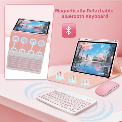 حالة لوحة المفاتيح لـ iPad 10th / A16 الجيل الحادي عشر 2022 / 2025-7 غطاء لوحة مفاتيح خلفية مع حامل قلم رصاص وفأرة (وردي) in Kuwait