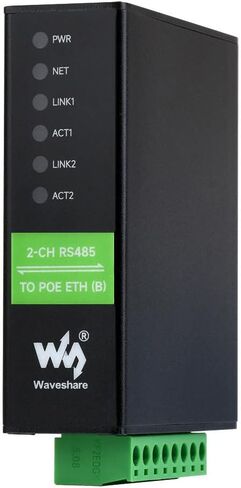Waveshare 2-Ch RS485 to RJ45 Ethernet Serial Server, Dual Channels RS485 Independent Operation, Rail-Mount Industrial Isolated Serial Module, PoE Ethernet Port in Saudi Arabia