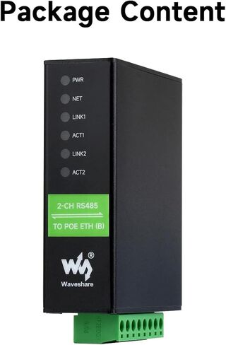 Waveshare 2-Ch RS485 to RJ45 Ethernet Serial Server, Dual Channels RS485 Independent Operation, Rail-Mount Industrial Isolated Serial Module, PoE Ethernet Port in Saudi Arabia