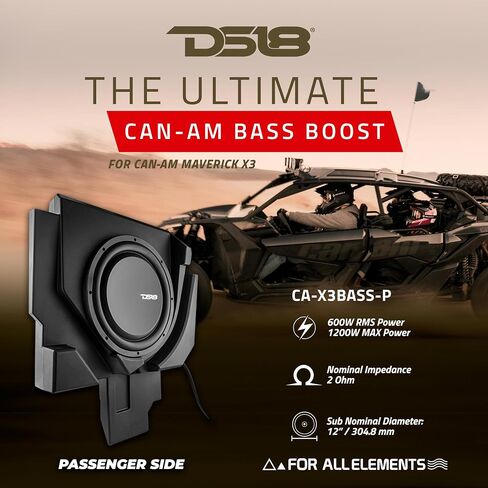 DS18 CA-X3BASS/P CAN-AM Maverick X3 12" Under Seat Loaded Subwoofer Enclosure Passenger Side - 12" Shallow Subwoofer 600W RMS 1200W Max Power - Sealed Waterproof Under Seat Enclosure Design (Renewed) in Saudi Arabia