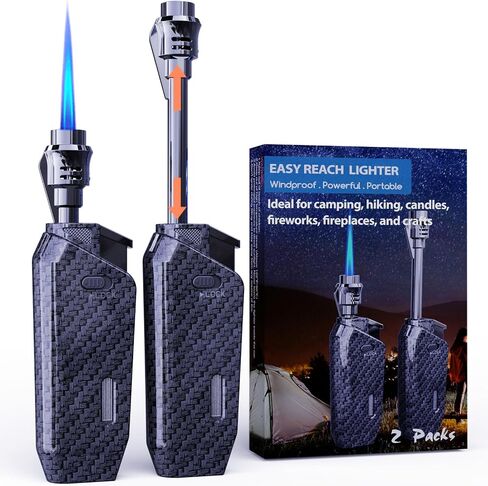 Long Torch Lighter with Extended Tip, Jet Flame Windproof Lighter Butane Refillable, 2 Pack Adjustable Butane Lighters for Candle Fireplace Camping BBQ Lighters Gift for Man Women (Without Fuel) in Saudi Arabia