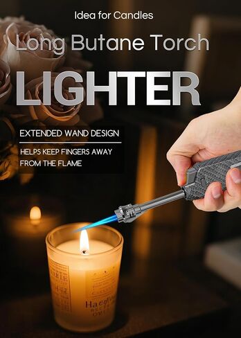 Long Torch Lighter with Extended Tip, Jet Flame Windproof Lighter Butane Refillable, 2 Pack Adjustable Butane Lighters for Candle Fireplace Camping BBQ Lighters Gift for Man Women (Without Fuel) in Saudi Arabia