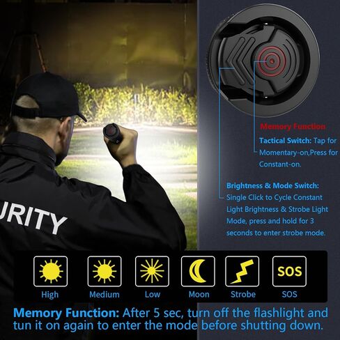 Zoomable Tactical Flashlight High Lumens-2600 LM Ultra Bright LED with 6 Modes,Zoomable,Dual Switches,110H Runtime,Memory Function,Waterproof,USB-C Rechargeable for Defense, Security,Outdoor&Emergency in Saudi Arabia