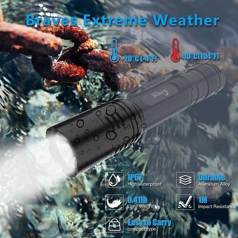 Zoomable Tactical Flashlight High Lumens-2600 LM Ultra Bright LED with 6 Modes,Zoomable,Dual Switches,110H Runtime,Memory Function,Waterproof,USB-C Rechargeable for Defense, Security,Outdoor&Emergency in Saudi Arabia