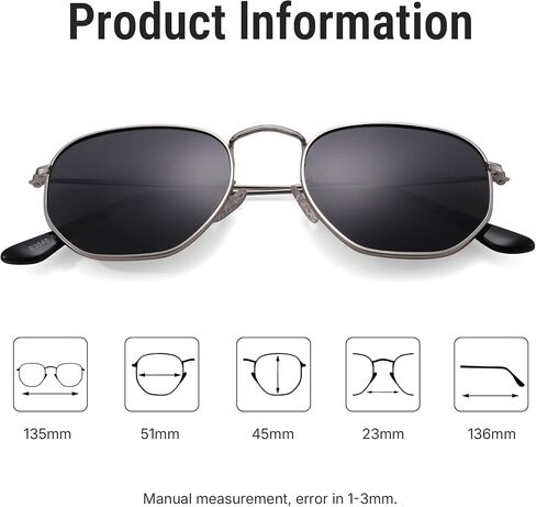 Pro Acme Polarized Hexagon Sunglasses for Women Men Polygon Sunnies Square Metal Frame in Saudi Arabia