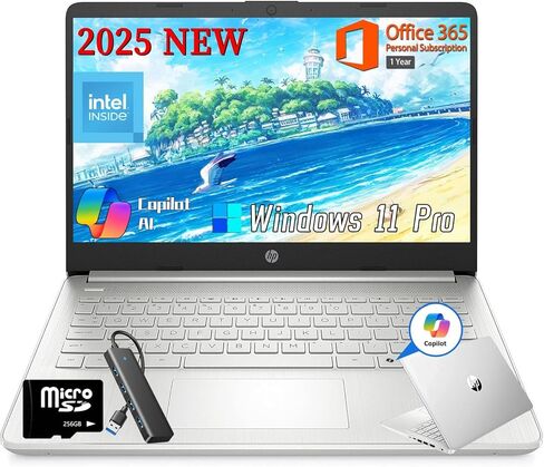 HP 2025 14 بوصة كمبيوتر محمول للطلاب ، معالج Intel N150 ، ذاكرة وصول عشوائي 16 جيجابايت ، 384 جيجابايت تخزين (128 جيجابايت من UFS+256 جيجا بايت MSD) ، مفتاح CoPilot ، AI مدعوم ، Office 365 ، Windows 11 Pro ، Natural Silver ، W/الملحقات in Kuwait