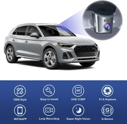 FITCAMX 4K DASH CAM تتكيف مع Audi 2019-2026 A4 A6 Allroad A3 A3 A5 Q5 S4 S6 Q7 A8 Q8 S8 TT A7 S5 Q3 E-TRON (Model A) ، Look OEM ، Loop Recording ، 2160p UHD Video ، WIFI & APP ، MATHER CART ، 64GB CARD in Saudi Arabia