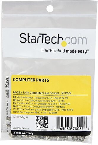 StarTech.com Replacement PC Mounting Screws #6-32 x 1/4in Long Standoff - Screw kit - silver - 0.2 in (pack of 50) - SCREW6_32 in Saudi Arabia