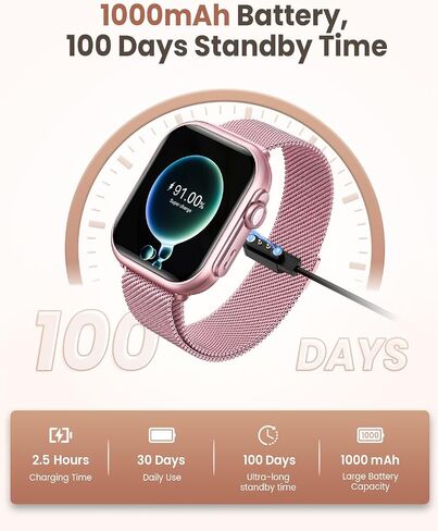 الساعات الذكية للنساء (Android/iPhone) ، 1.83 "HD Smart Watch مع المكالمات/الرسائل/الإشعارات ، ومراقبة ضغط الدم/معدل ضربات القلب/SPO2/الدم ، و 110+ أوضاع رياضية. in Saudi Arabia