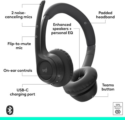 Logitech Zone 305 للأعمال ، وسماعة رأس Bluetooth اللاسلكية مع الميكروفون ، والبلوتوث الأصلي ، لفرق Microsoft ، متوافقة مع Windows و Mac و Chrome و Linux و IOS و iPados و Android in Saudi Arabia