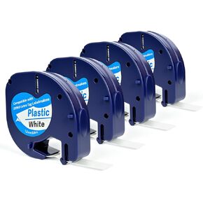 4-Pack Compatible with Dymo Label Maker Refills, White Plastic Label Maker Refills for Labeler Letra Tag 200b Lt 100h 100t Plus, 12mm X 4m (1/2" X 13') Tape for Dymo Letratag Refills in Saudi Arabia