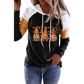 MHTOR It's Fall Y'all ليوبارد منقوشة اليقطين الكنغر جيب هوديي المرأة مضحك الشكر طويلة الأكمام اليقطين الخريف القمم in Kuwait