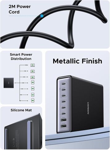 UGREEN 200W 8-Port GaN USB C Charger Block, Desktop Charging Station USB C and USB PD 100W Fast Charging Compatible for MacBook Pro 16" Air, XPS 13, iPad Pro, iPhone 16 Pro, Galaxy S25 in Saudi Arabia