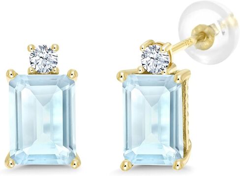 Gem Stone King 10K Yellow Gold Stud Earrings Octagon Persian Blue Moissanite and Created Sapphire White (3.06 Cttw) in Saudi Arabia