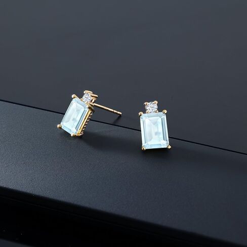 Gem Stone King 10K Yellow Gold Stud Earrings Octagon Persian Blue Moissanite and Created Sapphire White (3.06 Cttw) in Saudi Arabia