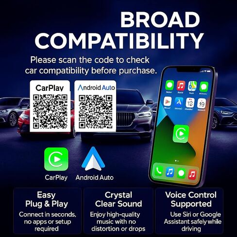 LinkWave Wireless CarPlay and Android Auto Adapter 2025–USB-A and USB-C Plug and Play–Convert Wired CarPlay to Wireless–5G Wi-Fi 3s Fast Bluetooth Connection–Compact Design for iPhone&Android Auto in Saudi Arabia